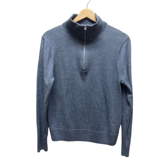 J. Crew Medium Blue Merino Wool Quarter Zip Sweater - Picture 2 of 7